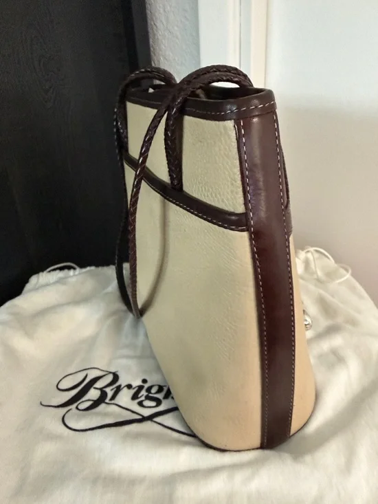 Brighton Liana Bone/Choc Satchel with Dust Cover and Box - Picture 7 of 11